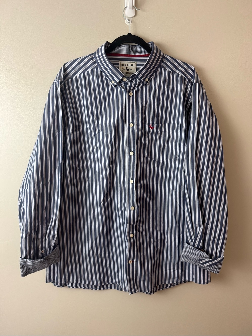 Old Khaki Navy and White Striped Button-Up Shirt NWT XL